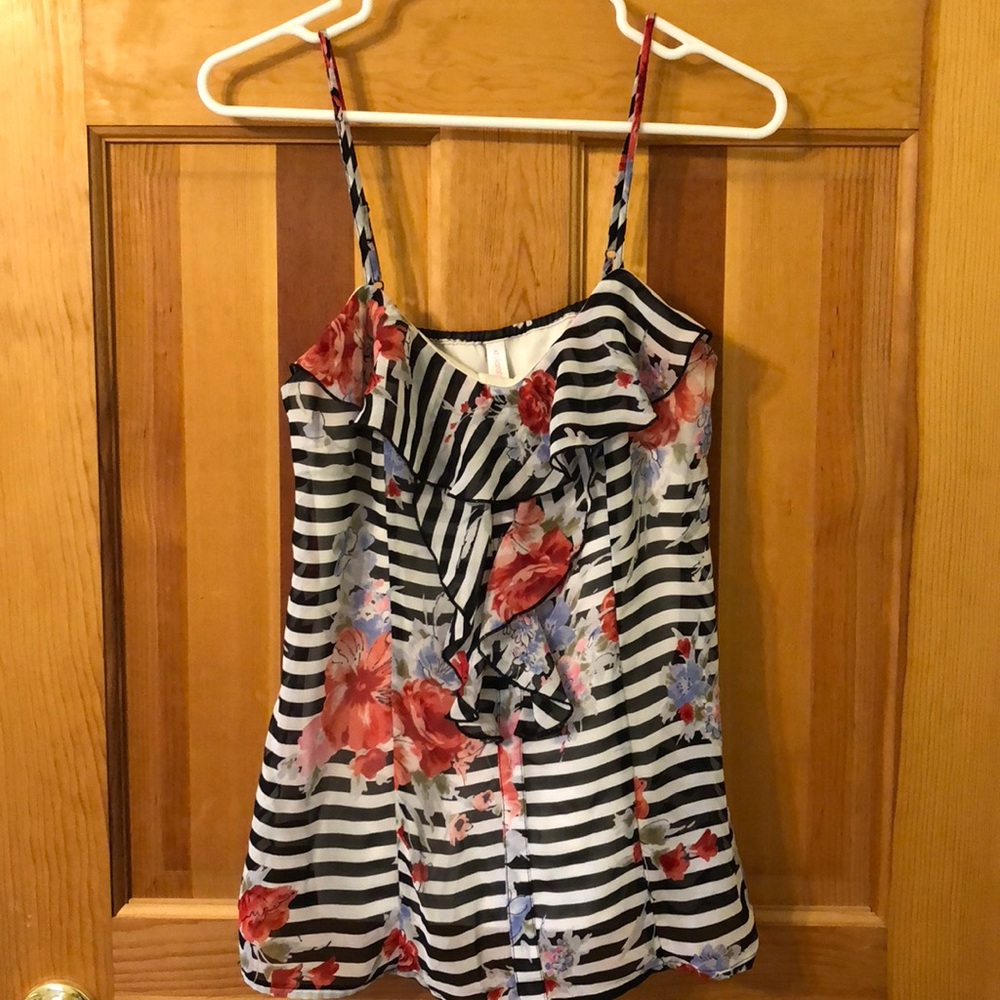 Ruffle flower and stripe camisole